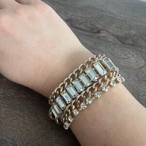 New York & Company Gold Tone Chain Rhinestone Studded Adjustable Bracelet
